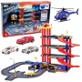LEAN TOYS Daugiaaukštė automobilių stovėjimo aikštelė 4 lygiai su liftu, sraigtasparniu ir automobiliais, 70 dalių