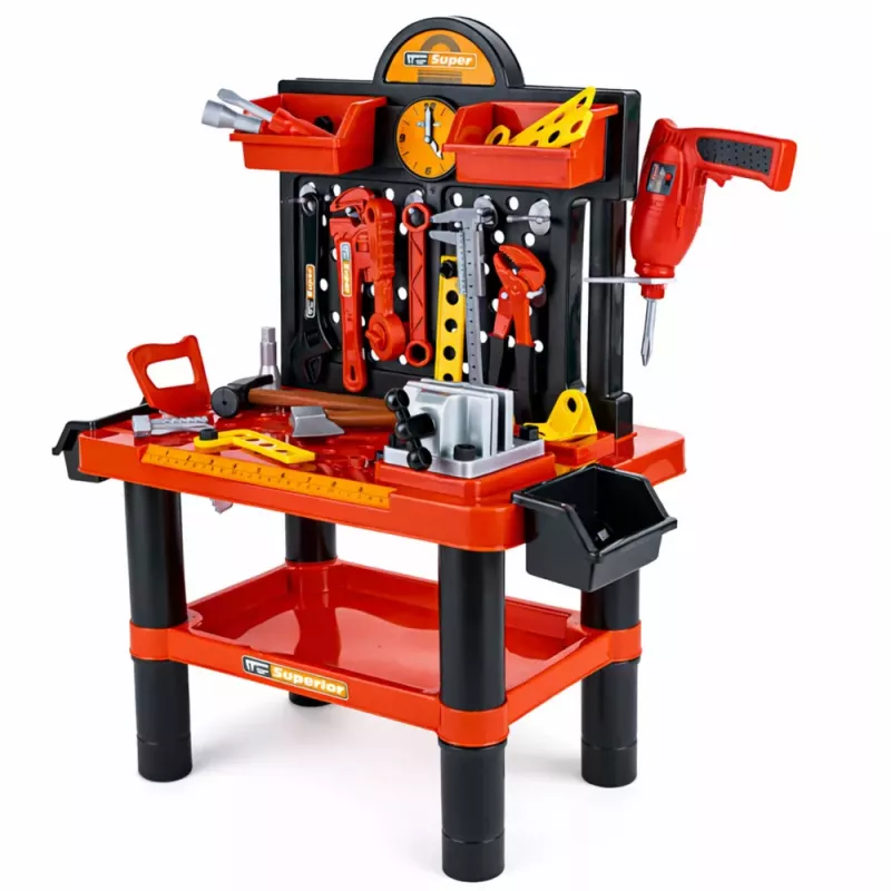 LEAN TOYS Vaikų dirbtuvės DIY stalas su įrankiais ir aksesuarais 70 cm