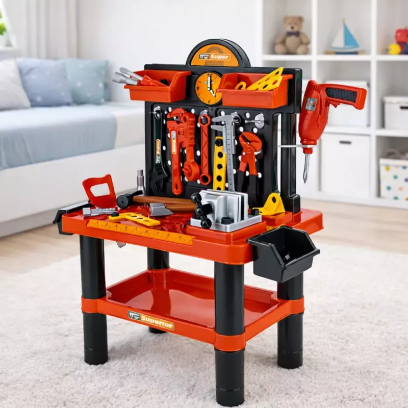 LEAN TOYS Vaikų dirbtuvės DIY stalas su įrankiais ir aksesuarais 70 cm