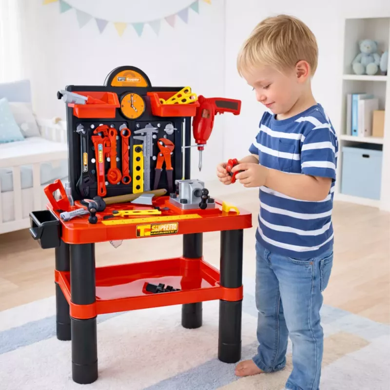 LEAN TOYS Vaikų dirbtuvės DIY stalas su įrankiais ir aksesuarais 70 cm