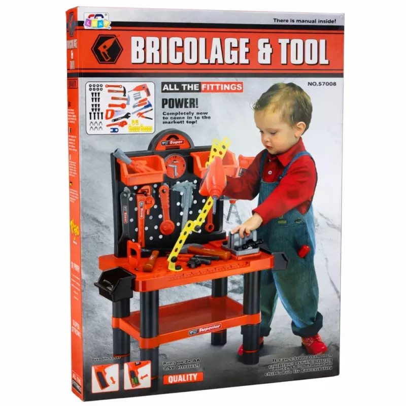 LEAN TOYS Vaikų dirbtuvės DIY stalas su įrankiais ir aksesuarais 70 cm
