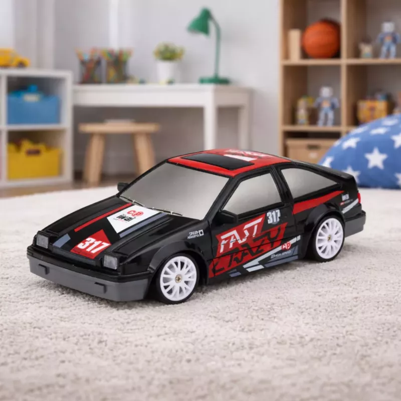 LEAN TOYS RC Coupe nuotoliniu valdymu dreifinis automobilis su keičiamais ratais juodas 1:24