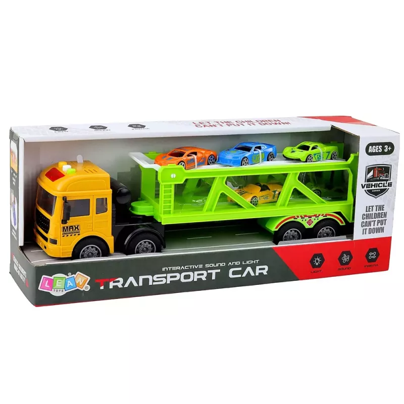 LEAN TOYS Lora Transport Truck With Cars Lights Sounds Green