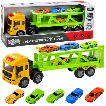 LEAN TOYS Lora Transport Truck With Cars Lights Sounds Green