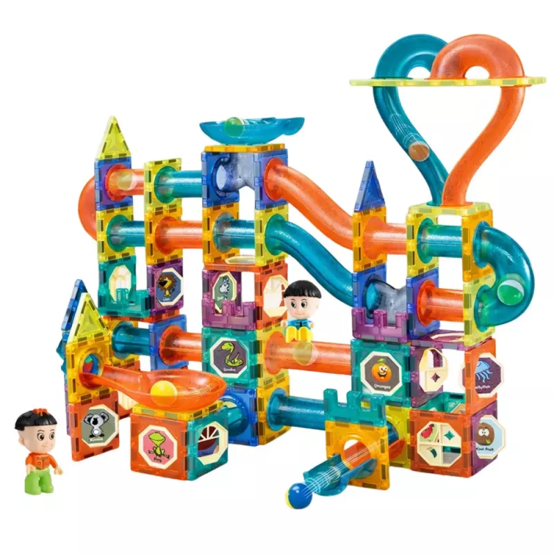 LEAN TOYS Magnetinių blokelių rutulio takelio čiuožykla spalvotas 188 vnt.