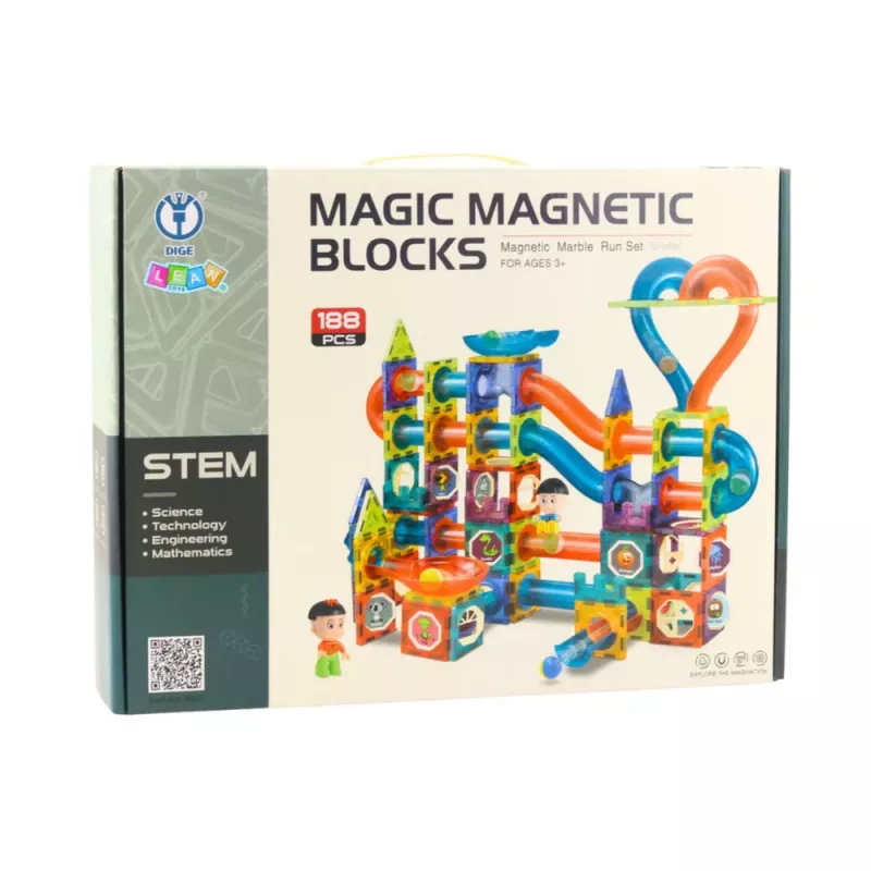 LEAN TOYS Magnetinių blokelių rutulio takelio čiuožykla spalvotas 188 vnt.