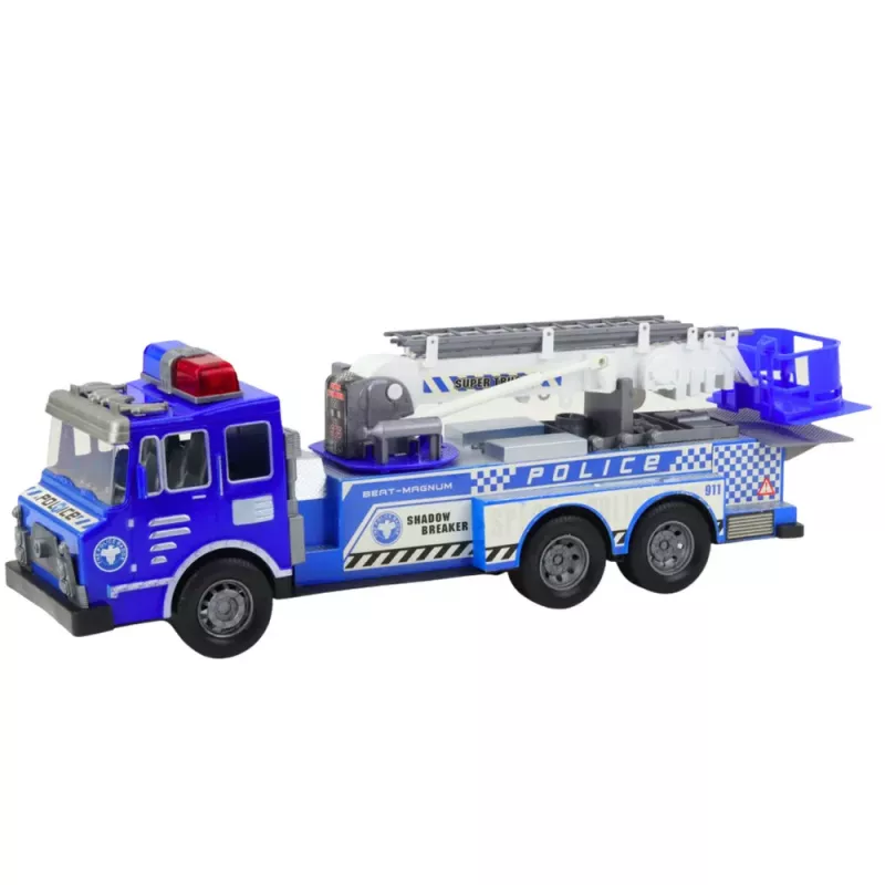 LEAN TOYS Didelis policijos automobilis su figūrėlėmis ir šalmu vaikams, mėlynas