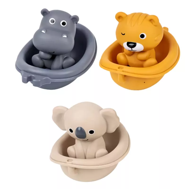 LEAN TOYS Voniukų žaislų rinkinys Gyvūnėliai valtyse su čiuožykla 11 vnt.