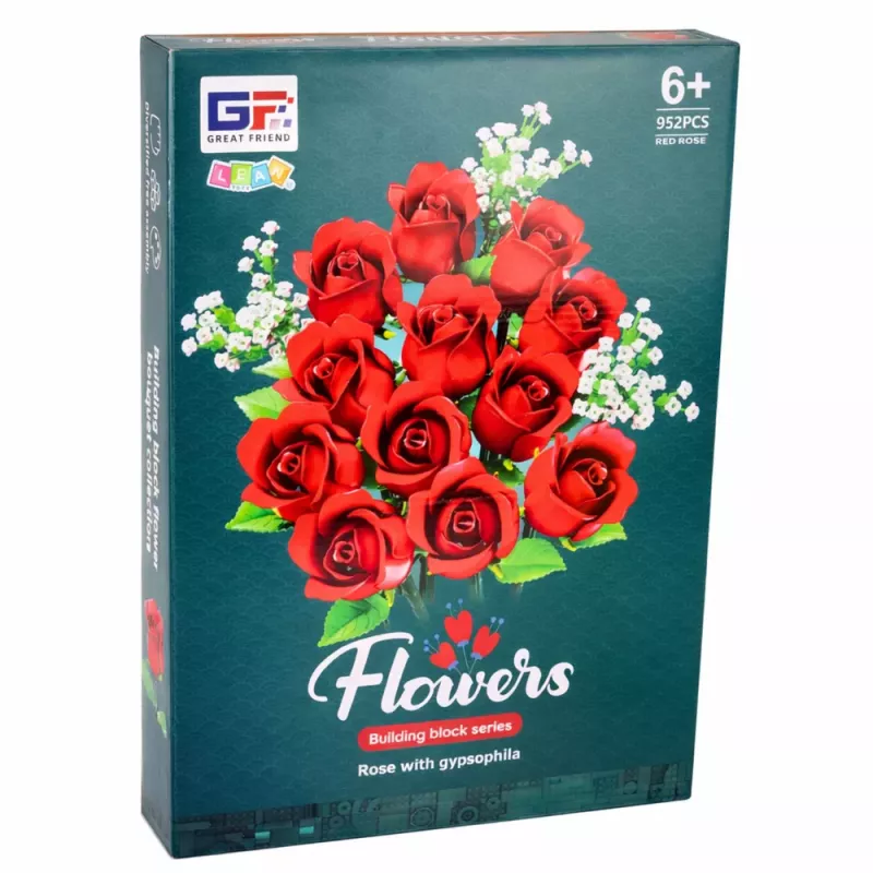 LEAN TOYS Construction Blocks Flower Bouquet Red Roses Gypsophila 952 pcs.