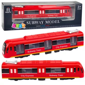 LEAN TOYS Metro Train City Express Atidaromos durys Šviesos Garsai Raudonas