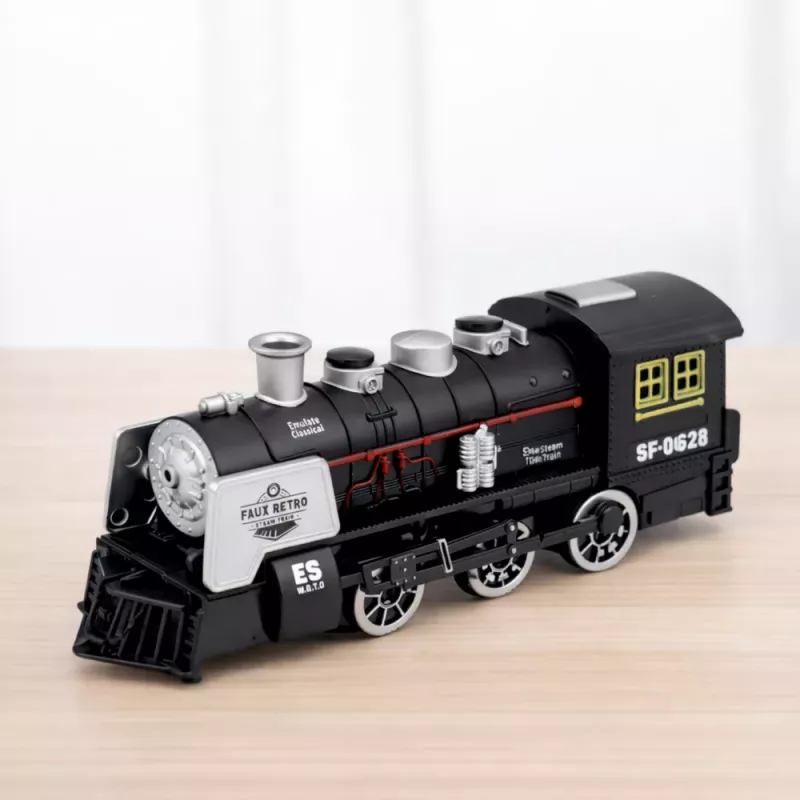 LEAN TOYS Classic Locomotive Obstacle Sensor Smoke Lights Sounds Black