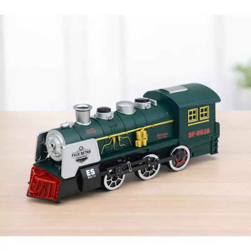 LEAN TOYS Classic Locomotive Obstacle Sensor Smoke Lights Sounds Green