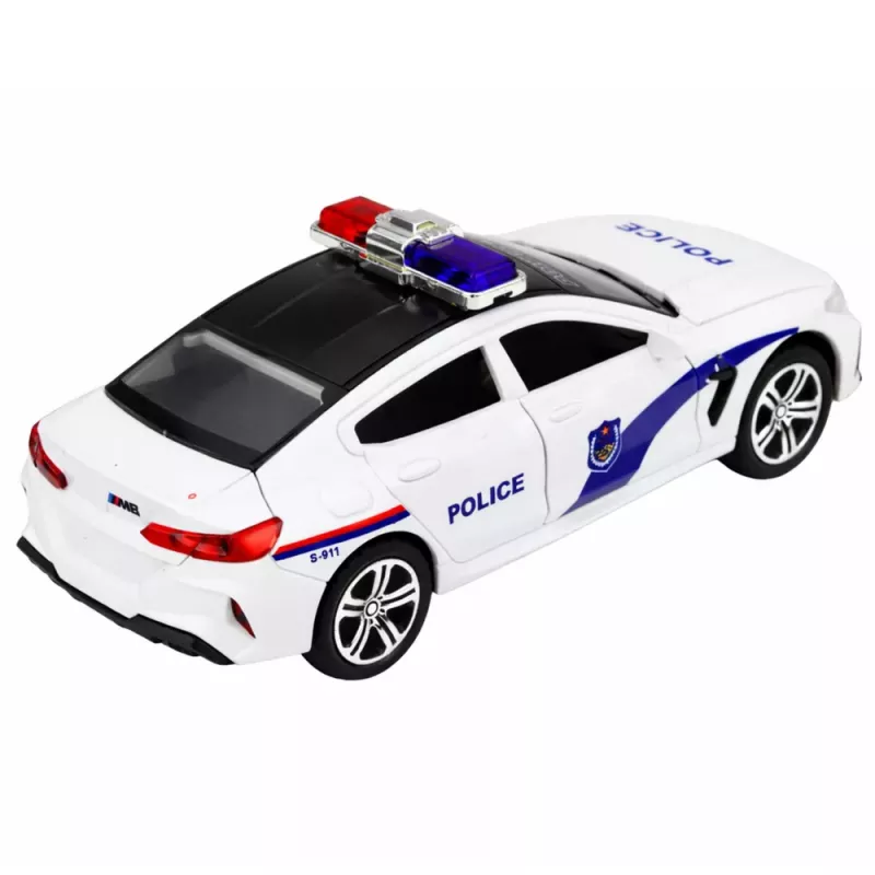 LEAN TOYS Policijos automobilis su atsidarančiomis durelėmis, varikliu, šviesomis ir garsais, baltas
