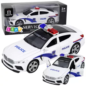 LEAN TOYS Policijos automobilis su atsidarančiomis durelėmis, varikliu, šviesomis ir garsais, baltas
