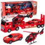 LEAN TOYS Ugniagesių gelbėjimo rinkinys su gaisrine mašina, vilkiku, sraigtasparniu, automobiliu, šviesomis ir garsu