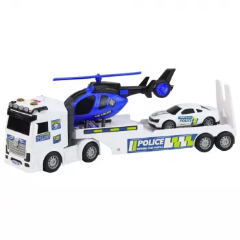 LEAN TOYS Policijos sunkvežimis, vilkikas, automobilis, sraigtasparnis su šviesomis ir garsais