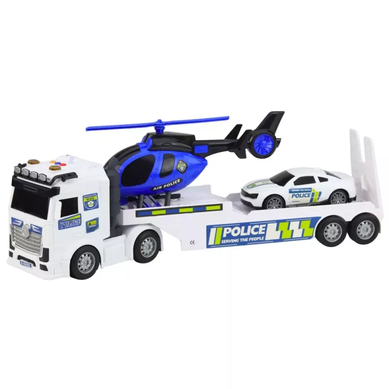 LEAN TOYS Policijos sunkvežimis, vilkikas, automobilis, sraigtasparnis su šviesomis ir garsais