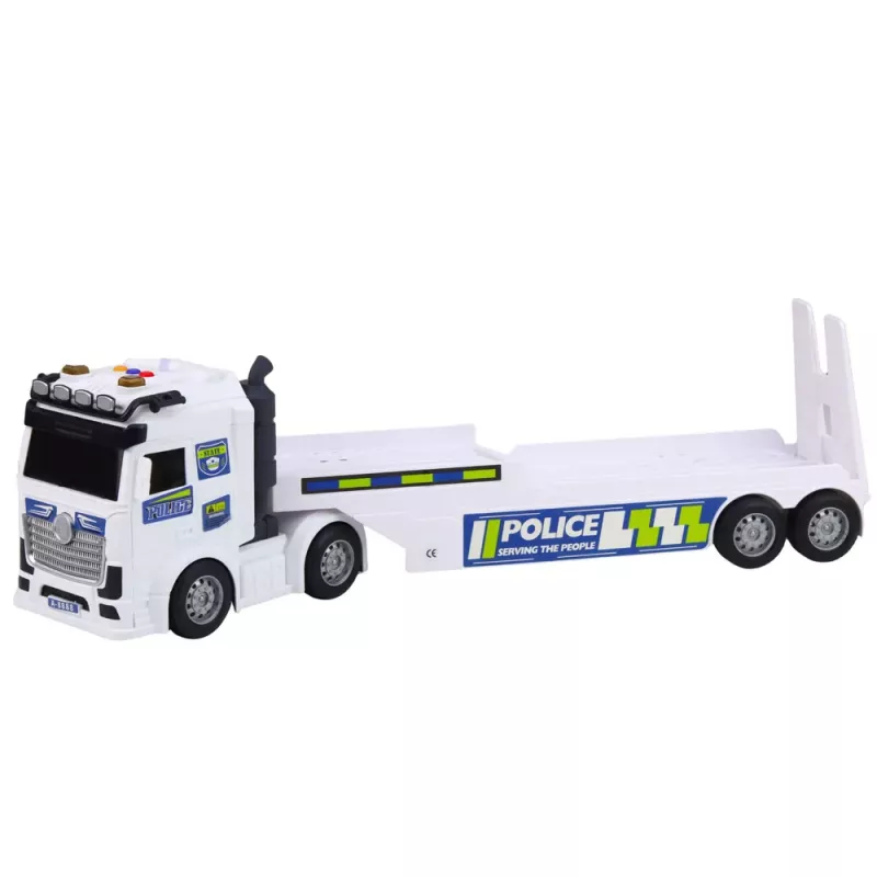 LEAN TOYS Policijos sunkvežimis, vilkikas, automobilis, sraigtasparnis su šviesomis ir garsais