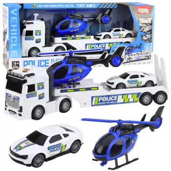 LEAN TOYS Policijos sunkvežimis, vilkikas, automobilis, sraigtasparnis su šviesomis ir garsais