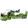 LEAN TOYS Karinis rinkinys: Karinis sunkvežimis, vilkikas, džipas, sraigtasparnis su šviesomis ir garsu