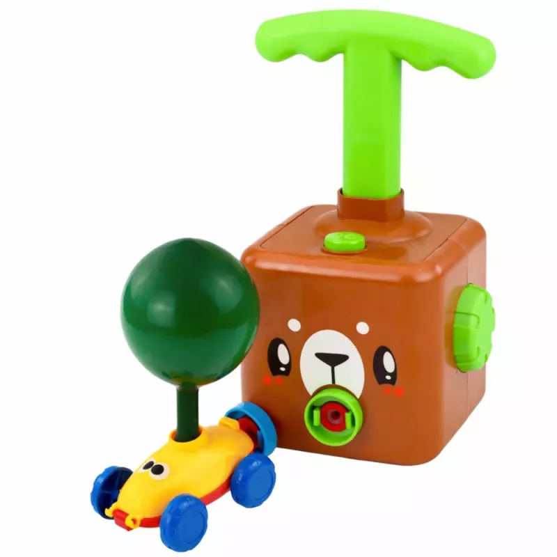 LEAN TOYS Žaidimų rinkinys su balionų paleidimo įrenginiu, automobiliukais ir meškiuku vaikams