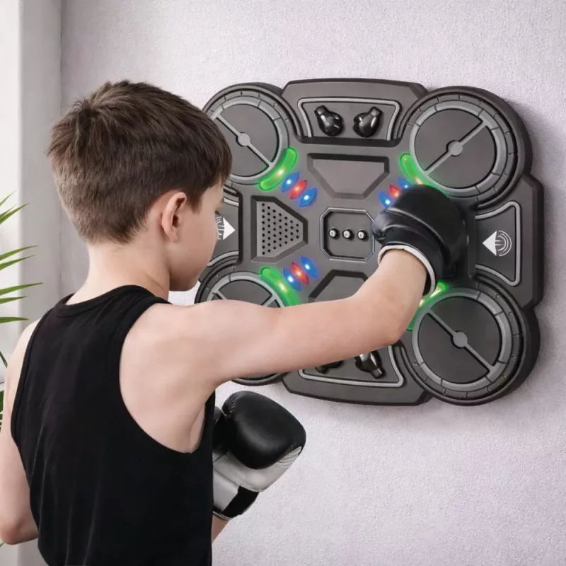 LEAN TOYS Interaktyvus muzikinis bokso skydas su LED lemputėmis, 3 lygiai, juodas