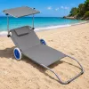 LEAN Garden Beach Deckchair ant ratukų su sulankstomu stogeliu, aliuminis, pilka