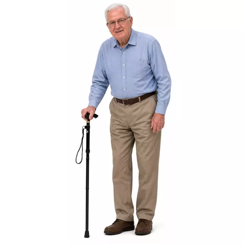 LEAN Telescopic Folding Adjustable Aluminum Walking Stick for Seniors Black 85-95cm