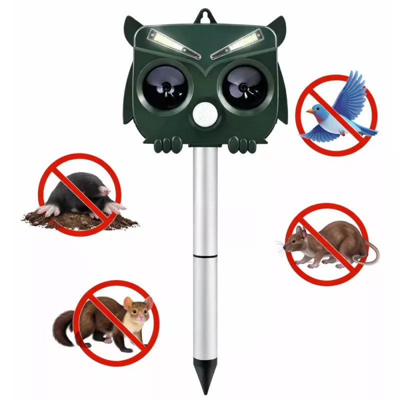 LEAN Solar Owl Animal Repeller Motion Sensor Ultrasound LEDs