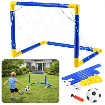 LEAN TOYS Sportinis rinkinys futbolui, vartai, kamuolys, pompa 62x40 cm