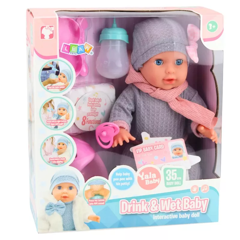 LEAN TOYS Baby Doll Peeing Care Accessories Bottle Potty 35 cm