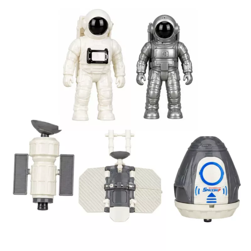 LEAN TOYS Kosminė stotis Raketa Šaudykla Palydovai Kosmonautai Šviesos