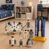 LEAN TOYS Kosminė stotis Raketa Šaudykla Palydovai Kosmonautai Šviesos