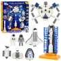 LEAN TOYS Kosminė stotis Raketa Šaudykla Palydovai Kosmonautai Šviesos