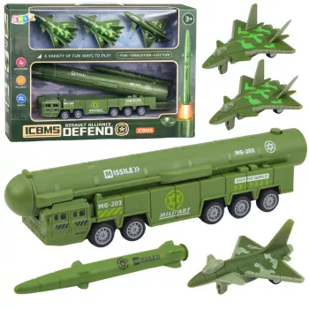 LEAN TOYS Karinis rinkinys Sunkvežimis Naikintuvai su motorizuotu raketų paleidikliu