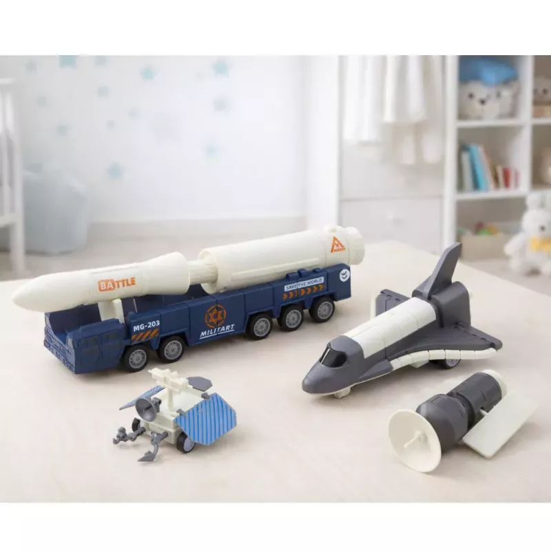 LEAN TOYS Kosmoso rinkinys Raketa Šaudyklė Palydovas Transporto priemonė