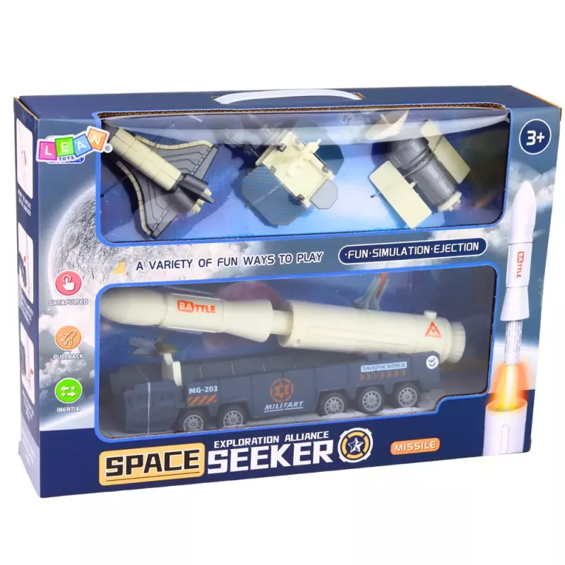 LEAN TOYS Kosmoso rinkinys Raketa Šaudyklė Palydovas Transporto priemonė
