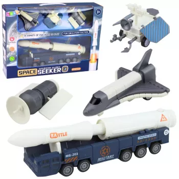 LEAN TOYS Kosmoso rinkinys Raketa Šaudyklė Palydovas Transporto priemonė