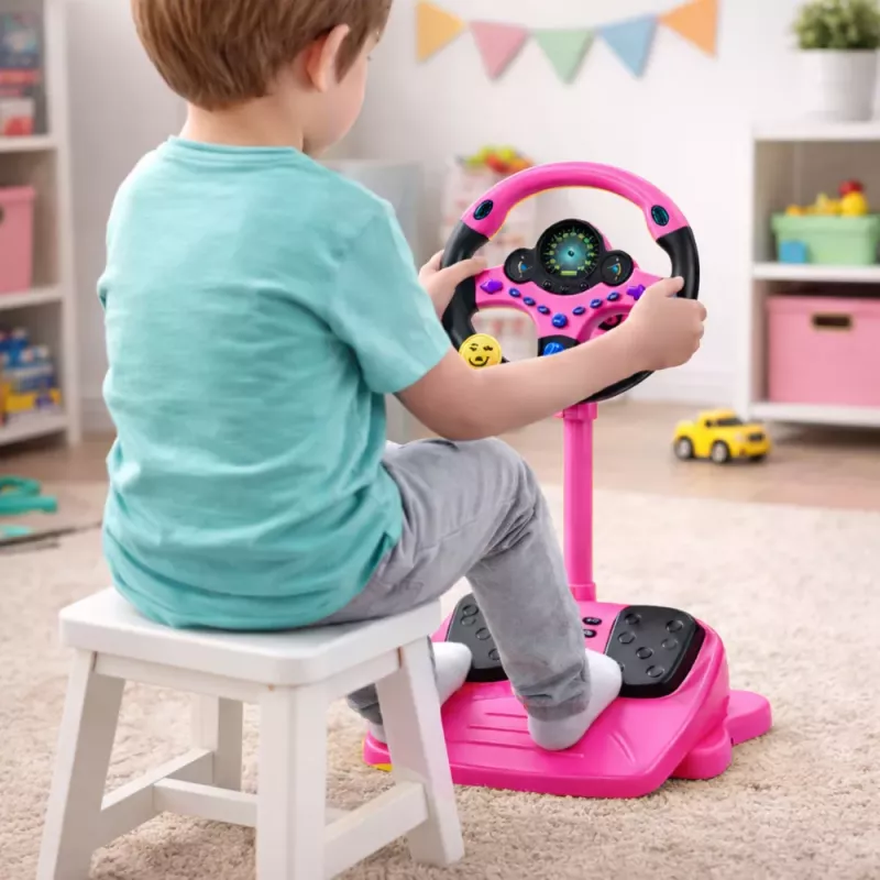 LEAN TOYS Interaktyvus vairas su stovu ir pedalais, šviesos, garsai, rožinė