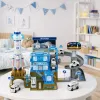 LEAN TOYS Interaktyvi kosminė stotis su automobilių stovėjimo aikštele ir raketa, šviesos ir garsai