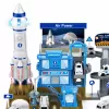 LEAN TOYS Interaktyvi kosminė stotis su automobilių stovėjimo aikštele ir raketa, šviesos ir garsai
