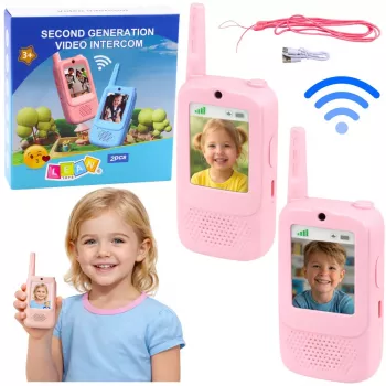 LEAN TOYS Walkie Talkies Vaikams su Vaizdo Pokalbiais ir Įrašymo Kamera, Rožinė