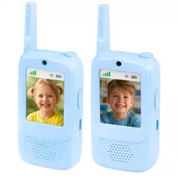 LEAN TOYS Walkie Talkies vaikams su vaizdo įrašymu ir kamera, mėlyni