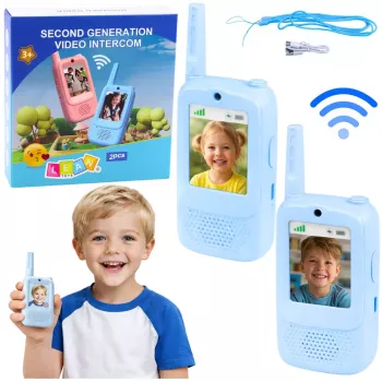 LEAN TOYS Walkie Talkies vaikams su vaizdo įrašymu ir kamera, mėlyni
