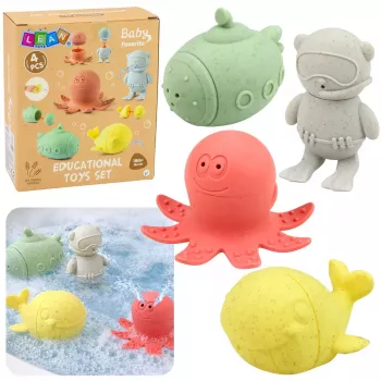 LEAN TOYS Edukaciniai vonios žaislai Sensorinės guminės figūrėlės Pastelinės 4 vnt.