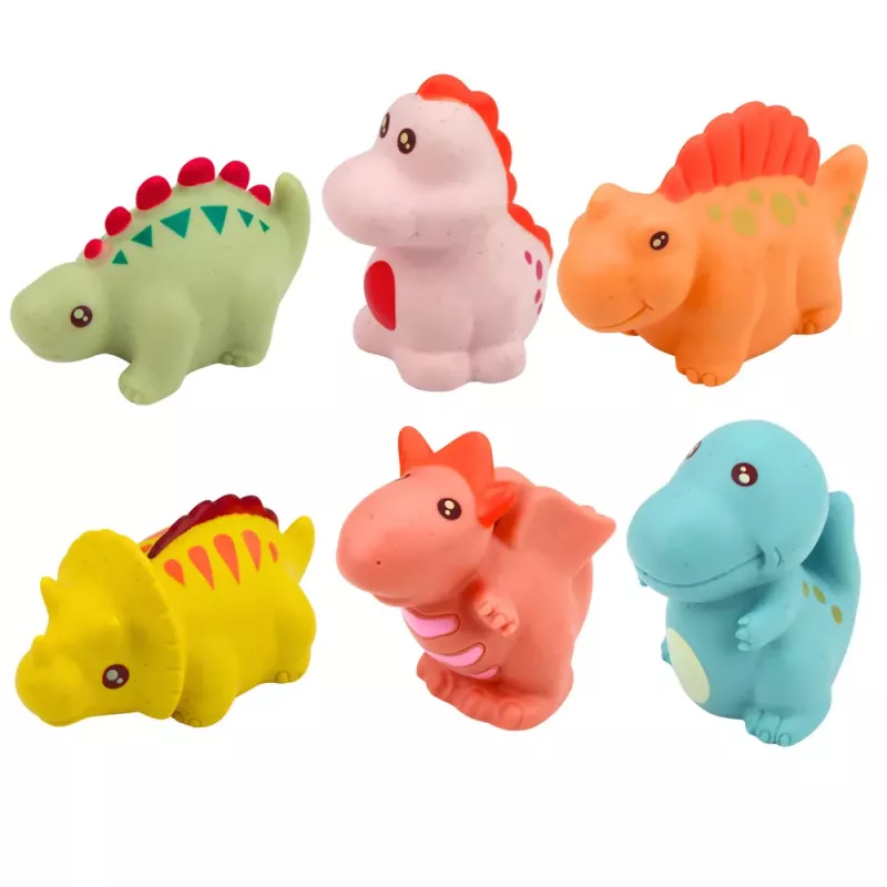 LEAN TOYS Edukacinių guminių dinozaurų rinkinys maudynėms, pasteliniai žaidimai, 6 vnt.