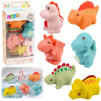 LEAN TOYS Edukacinių guminių dinozaurų rinkinys maudynėms, pasteliniai žaidimai, 6 vnt.