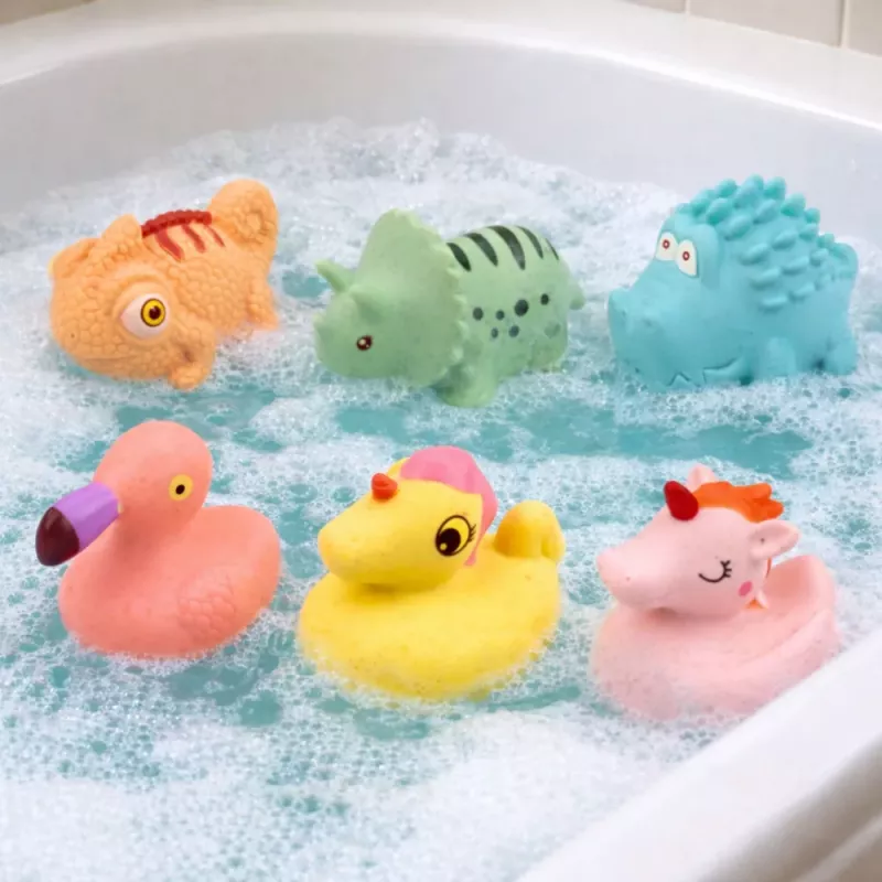 LEAN TOYS Edukacinių guminių gyvūnėlių rinkinys maudynėms, pasteliniai žaidimai, 6 vnt.