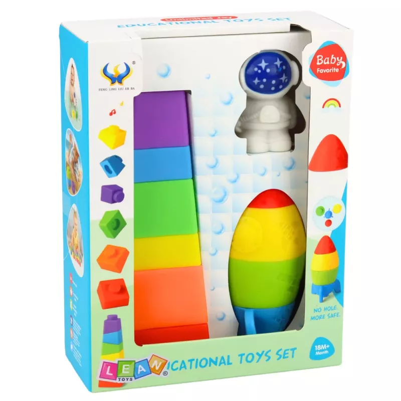 LEAN TOYS Guminių kaladėlių rinkinys „Bokštas Raketa Kosmonautas“ spalvingas, 11 vnt.