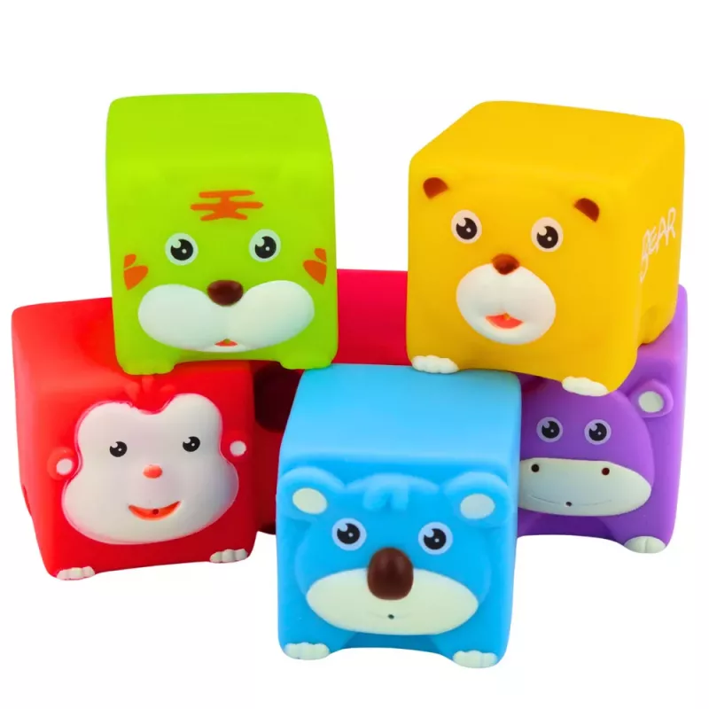 LEAN TOYS Minkštų guminių kaladėlių rinkinys, edukaciniai, gyvūnėliai, spalvingi, 6 vnt.